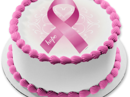 Breast Cancer Awareness Pink Ribbon Edible Cake Topper Image ABPID06142 For Cheap