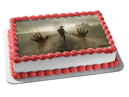 The Walking Dead Rick Grimes Zombie Hands and a  Deserted House Edible Cake Topper Image ABPID06084 Sale