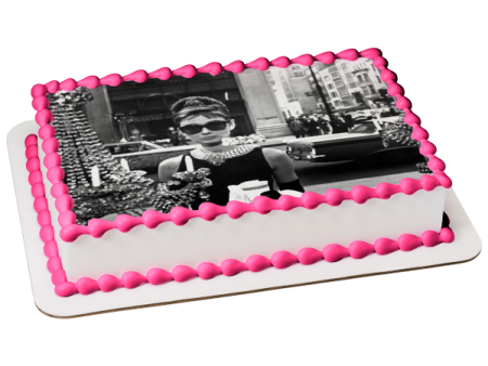 Audry Hepburn Car Jewelry In Black and White Edible Cake Topper Image ABPID06307 on Sale