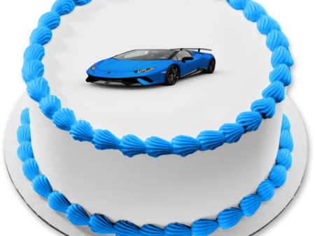 Blue Lamborghini with a White Background Edible Cake Topper Image ABPID06468 Online