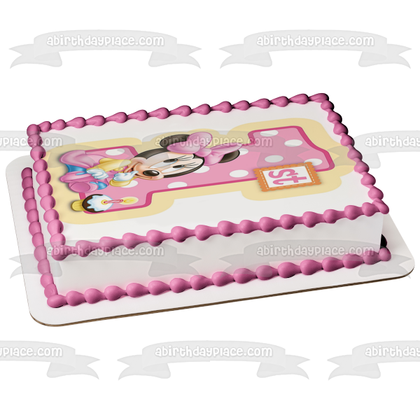 Baby Minnie Mouse Happy 1st Birthday Edible Cake Topper Image ABPID06241 Sale