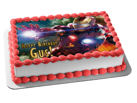 Iron Man Flying with a  Dark Clouds Background Edible Cake Topper Image ABPID06567 For Cheap