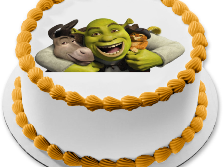 Shrek Donkey and Puss In Boots Hugging Edible Cake Topper Image ABPID06600 Online Sale