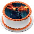 Batman Dark Knight Burning Building In the Background Edible Cake Topper Image ABPID06565 For Discount