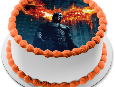 Batman Dark Knight Burning Building In the Background Edible Cake Topper Image ABPID06565 For Discount