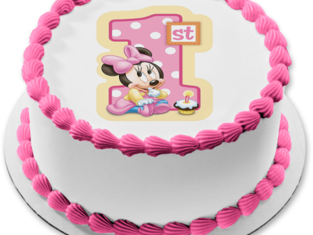 Baby Minnie Mouse Happy 1st Birthday Edible Cake Topper Image ABPID06241 Sale