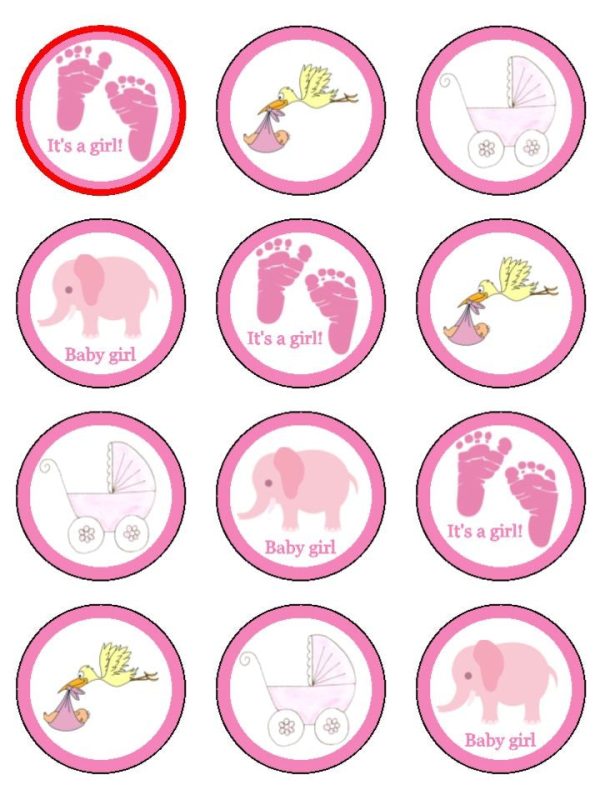 Baby Shower It s a Girl Stork Elephant and a Stroller Edible Cupcake Topper Images ABPID06324 For Cheap