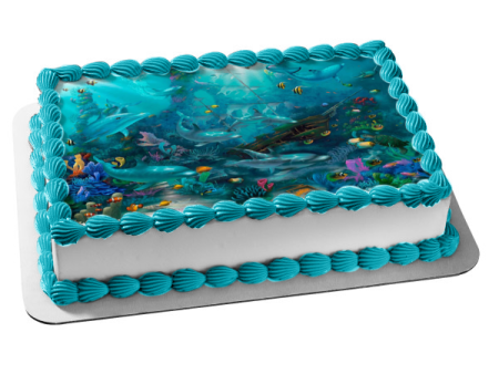 Under the Sea Dolphins Fish and a Shipwreck Edible Cake Topper Image ABPID05266 Online Sale