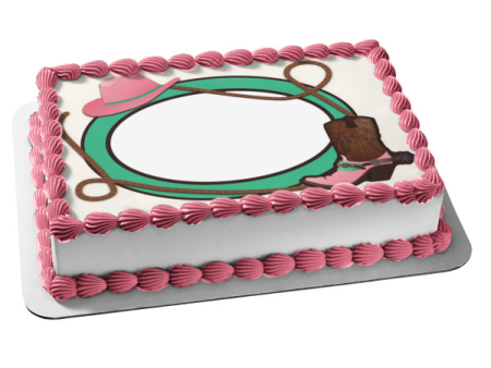 Cowgirl Hat Cowgirl Boot and Rope Edible Cake Topper Image Frame ABPID05773 Online now