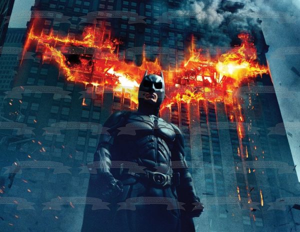 Batman Dark Knight Burning Building In the Background Edible Cake Topper Image ABPID06565 For Discount